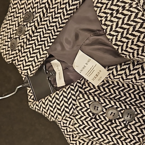 💕ANINE BING💕 Fishbone Blazer ~ Wool Blend Black & Off-White Print XS - Picture 16 of 16